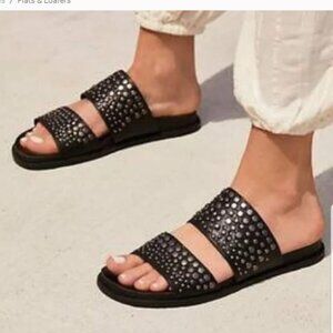 LF Life Black L-Venice Studded Slides Leather Upper Size 7M